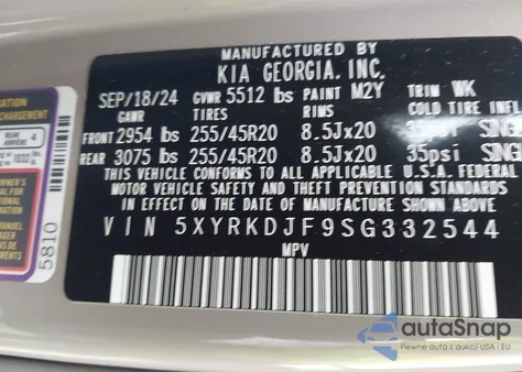 2025 Kia Sorento X-Line Sx Prestige z USA, uszkodzony, nr VIN 5XYRKDJF9SG332544